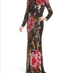 Mac Duggar floral sequin long sleeve column gown